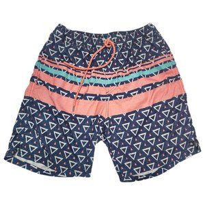 Mens Swim Trunks Size L Medium Length Vintage Style Geometric Striped Print